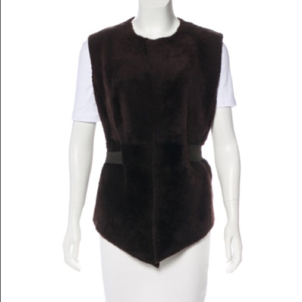 Tory Burch Shearling Fur Vest, Chocolate Brown